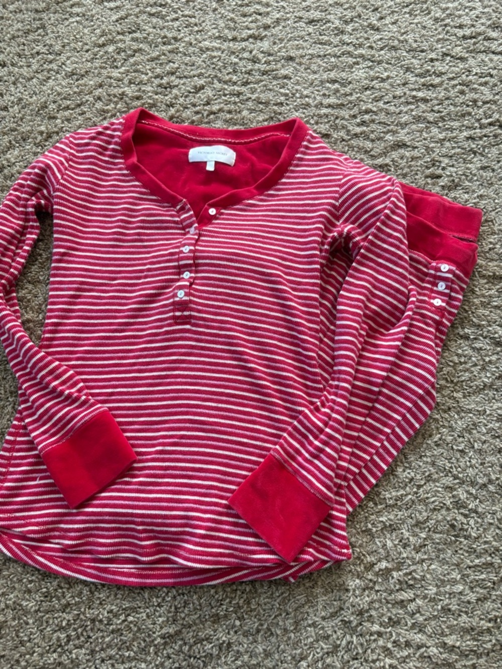 Women’s Victoria’s Secret Red Striped Long-Sleeve Pajama Set